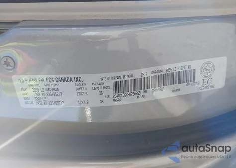 2017 Chrysler Pacifica Touring z USA, uszkodzony, nr VIN 2C4RC1DGXHR720869